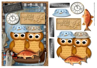 Male Card Gone Fishing Owls
