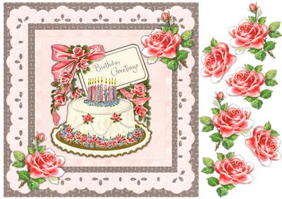 Vintage Birthday Cake & Roses Topper