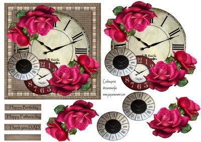 Male Card Vintage Clock & Roses