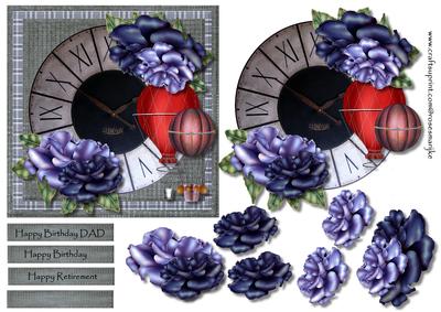 Male Card Vintage Clock & Roses2