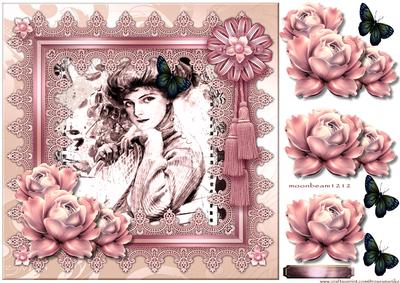 Vintage Lady in Lace Frame & Roses