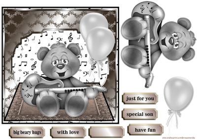 Birthday Bear Black & White Music