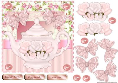 Teapot Roses & Butterfly Bow