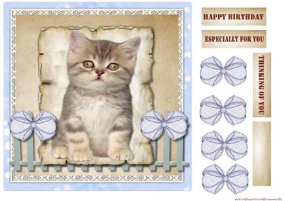 Cute Kitten Bleu Vintage Paper