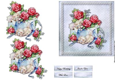 Quick Card Vintage Roses & Kitten
