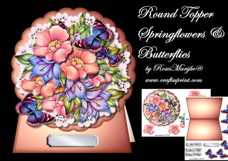 Round Topper Standalone Card Springflowers& Butterflies