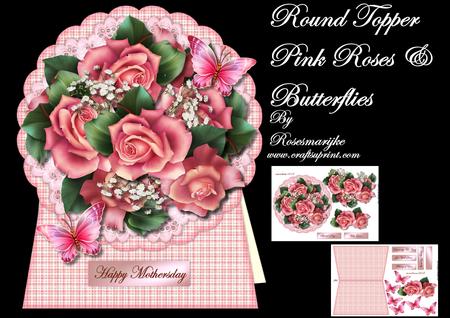 Mini Kit Round Topper Pink Roses & Butterflies