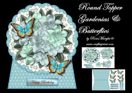 Round Topper Gardenias & Butterflies Standalone Card