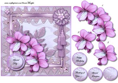 Lilac Flowers in Lace Frame