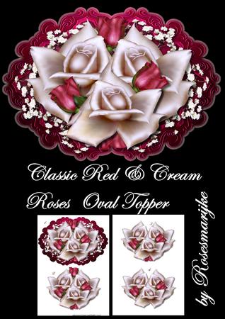 Classic Red & Cream Roses Oval Topper