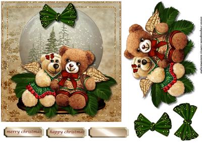 Snowglobe & Christmas Bears Cute Card
