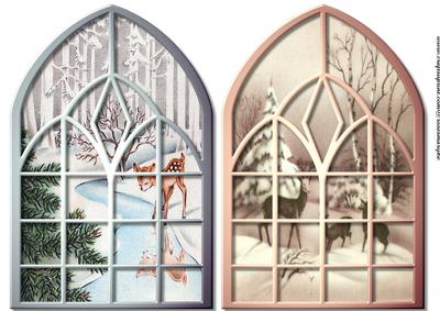 Window Card Topper Vintage Snowscene