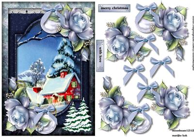 Vintage Snowscene & Winter Roses