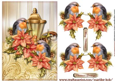 Classic Christmas Lantern & Robins Card