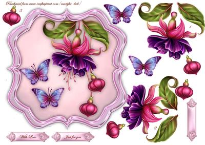 Scallop Topper, Fuchsias & Butterflies