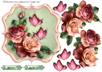 Scallop Topper Vintage Roses & Butterflies