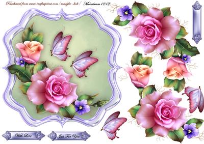 Scallop Topper Pink Roses & Buttrflies