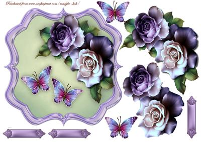 Scallop Topper Lavender Roses and Butterflies