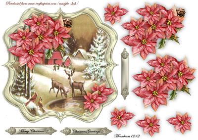 Scallop Topper Vintage Snowscene & Poinsettias