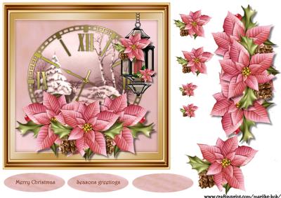 Christmas Clock & Pink Poinsettias