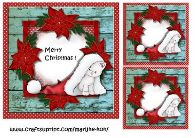 Cute Christmas Kitten with Santa Hat Topper & Tags