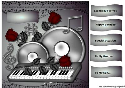 Male Card Topper Music & Roses