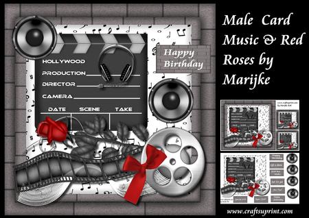 Male Card Film Music & Red Roses