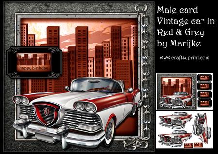 Male Card Vintage Car in Red & Grey