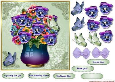 Vase Pansies & Butterflies