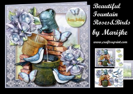 Beautiful Fountain, Roses & Birds Mini Kit