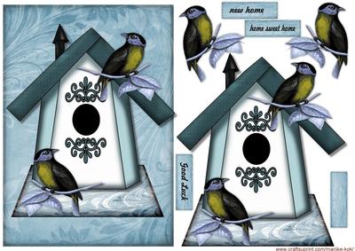 Vintage Bleu Birdhouse New Home Quick Card