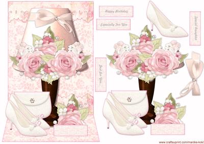 Romantic Lamp, Shoes,purse and Roses Quick Card