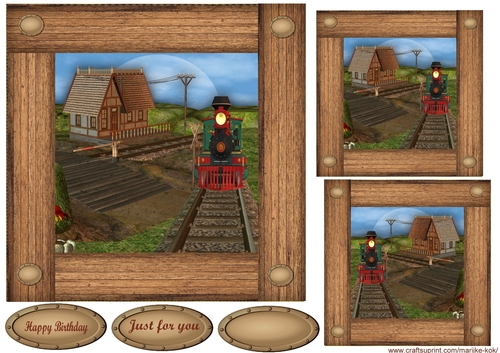 Male card Train In Wooden Frame 