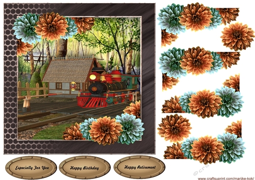 Male card Train Frame Dahlias