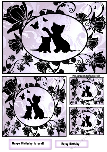 Card Topper Cute playing Kittens