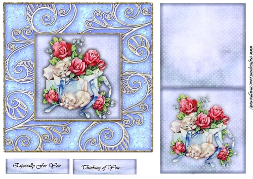 Vintage Kittens in Bleu Frame & Roses