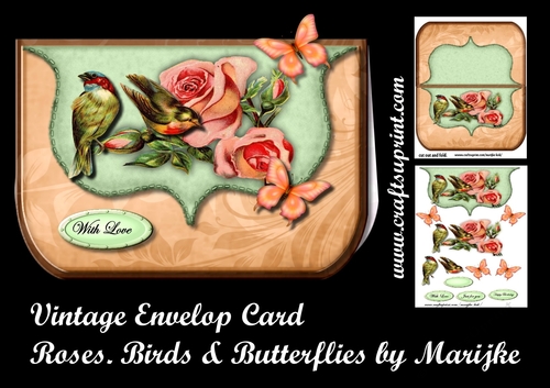 Vintage Envelop  Card Roses Birds & Butterflies Mini Kit
