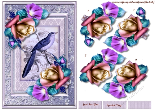 Summer Roses & Vintage Bird