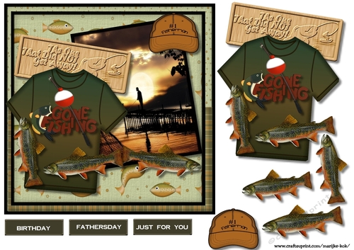 Male card Gone Fishing Collage
