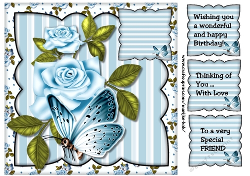 Scallop topper Vintage bleu roses & Butterfly