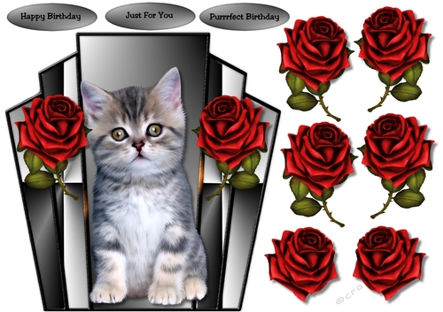 Purrrfect Birthday Cute Kitten &  RedRoses
