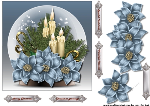 Snowglobe  Bleu Poinsettias