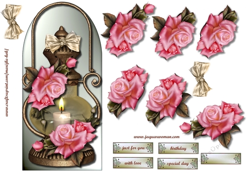 Classic  Candle &Pink Edwardian  Roses