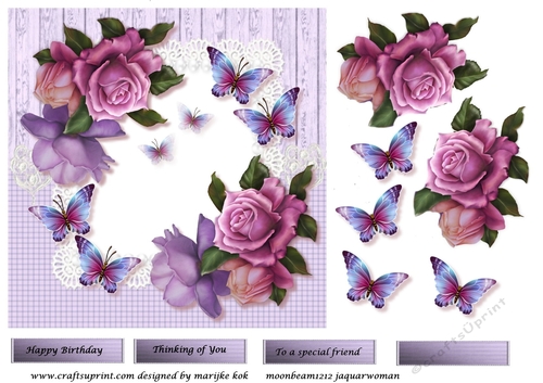 Beautiful  Roses & Butterflies on Lace