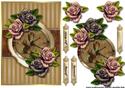 Male card Vintage Clock & Antique Roses