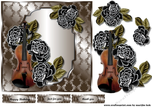 Male card  Music &  Black Roses