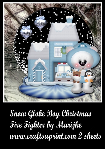 Snow Globe Boy Christmas Firefighter.Mini Kit