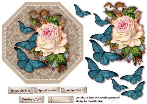 Octago topper vintage roses and butterflies
