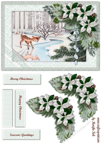 Christmas Deer Looking In Pond Quick Card