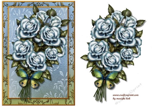Bouquet  Vintage Bleu Roses Card Topper